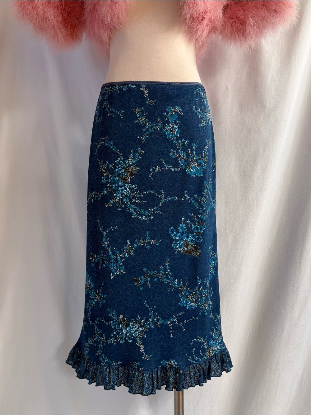 Vintage Y2K Blue Wildflower Midi Skirt